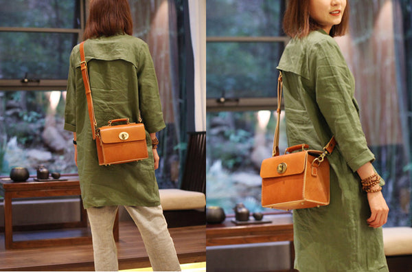 Cube Bag Womens Brown Leather Satchel Bag Handbags Crossbody Bags small