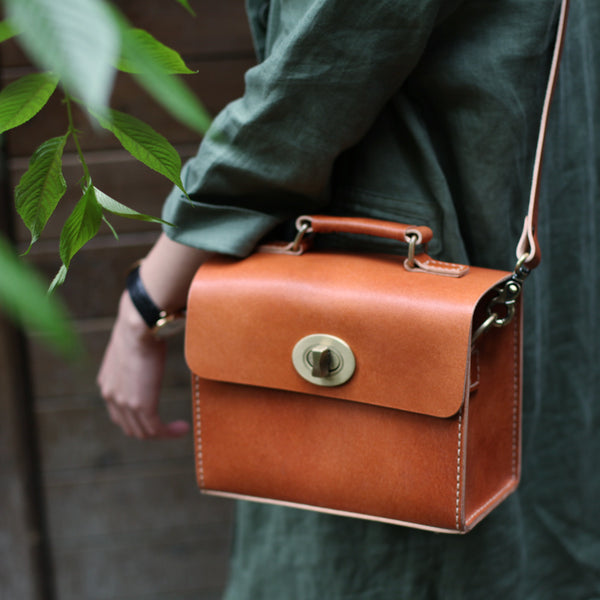 Cube Bag Womens Brown Leather Satchel Bag Handbags Crossbody Bags