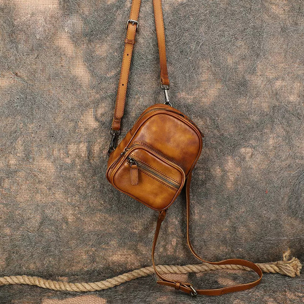 Cute Brown Leather Womens Backpack Mini Rucksack For Women Accessories