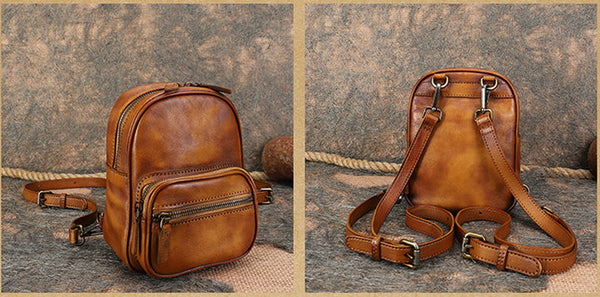 Cute Brown Leather Womens Backpack Mini Rucksack For Women Best