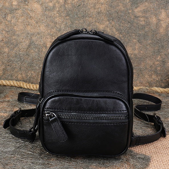 Cute Brown Leather Womens Backpack Mini Rucksack For Women Black