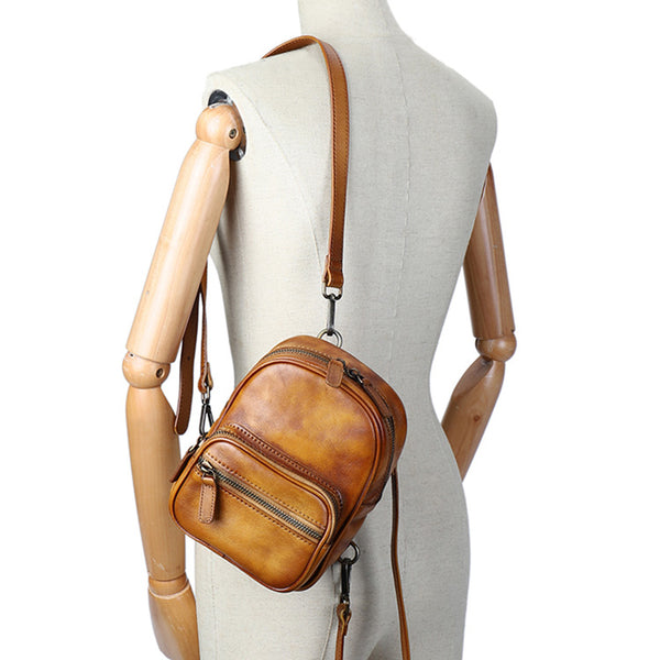 Cute Brown Leather Womens Backpack Mini Rucksack For Women Boutique