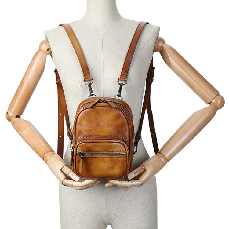 brown faux leather mini backpack Cute Brown Leather Womens Backpack Mini Rucksack For Women – igemstonejewelry