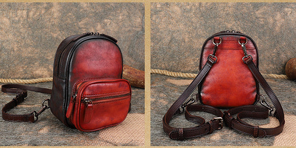Cute Brown Leather Womens Backpack Mini Rucksack For Women Designer