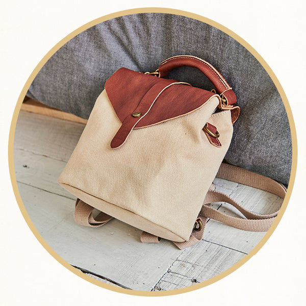 Cute Canvas and Leather Rucksack Backpack Shoulder Handbags for Women Cute
