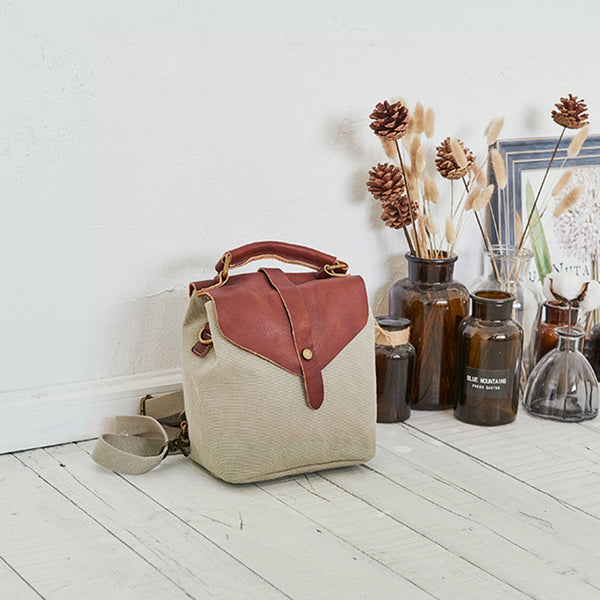 Cute Canvas and Leather Rucksack Backpack Shoulder Handbags for Women Designer