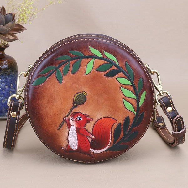 Cute Embossed Leather Circle Bag Hand Painted Side Bags For Women Accessories