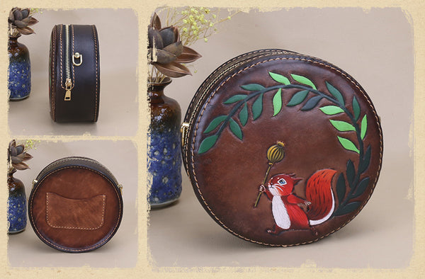 Cute Embossed Leather Circle Bag Hand Painted Side Bags For Women Chic