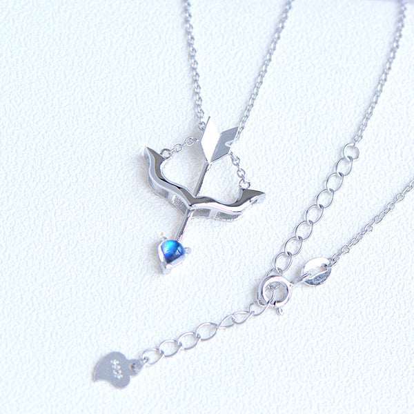 Cute Ladies Arrow Shaped White Gold Plated Sterling Silver Moonstone Pendant Necklace For Women
