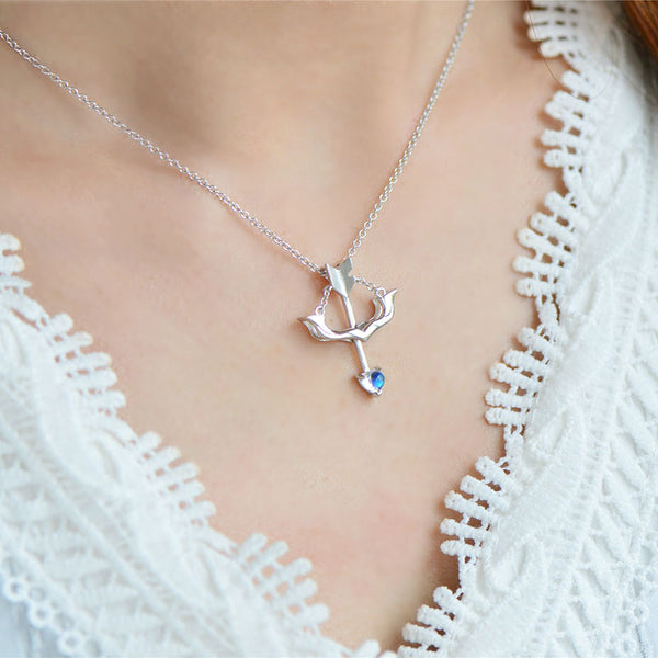 Cute Ladies Arrow Shaped White Gold Plated Sterling Silver Moonstone Pendant Necklace For Women Affordable