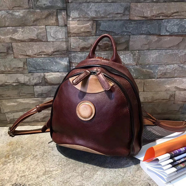 Cute Ladies Genuine Leather Backpack Purse Small Leather Rucksack for Women Accessories