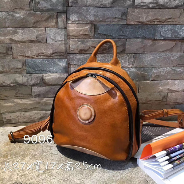 Cute Ladies Genuine Leather Backpack Purse Small Leather Rucksack for Women Brown