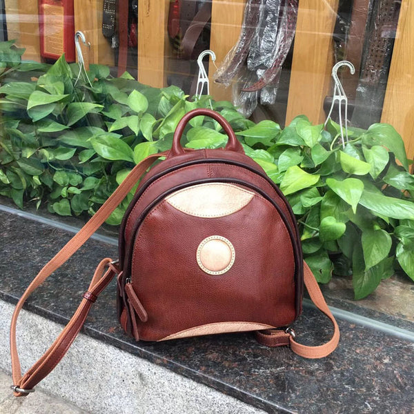 Cute Ladies Genuine Leather Backpack Purse Small Leather Rucksack for Women Cool
