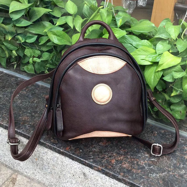 Cute Ladies Genuine Leather Backpack Purse Small Leather Rucksack for Women Cowhide