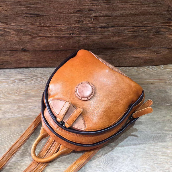 Cute Ladies Genuine Leather Backpack Purse Small Leather Rucksack for Women Cute