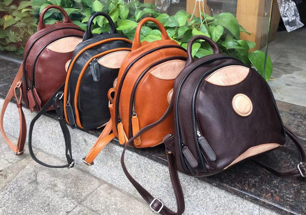 Cute Ladies Genuine Leather Backpack Purse Small Leather Rucksack for Women
