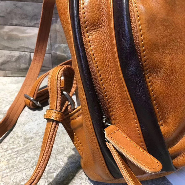 Cute Ladies Genuine Leather Backpack Purse Small Leather Rucksack for Women Stylish