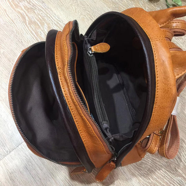 Cute Ladies Genuine Leather Backpack Purse Small Leather Rucksack for Women Vintage