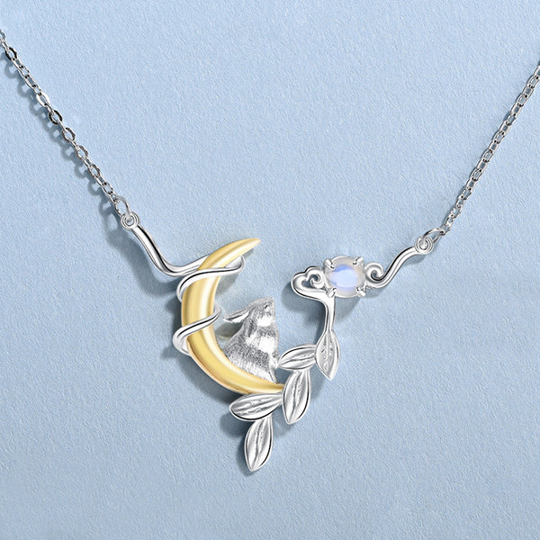 Cute Ladies Sterling Silver Bunny Moonstone Pendant Necklace June Birthstone for Women