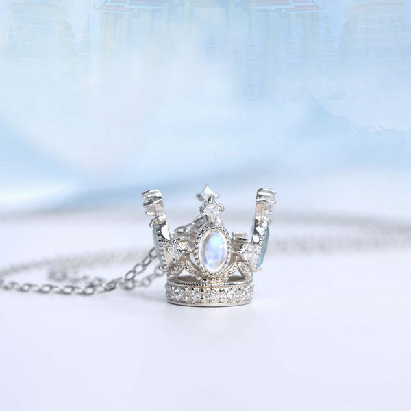 Cute Ladies Sterling Silver Moonstone Topaz Crown Pendant Necklace for Women