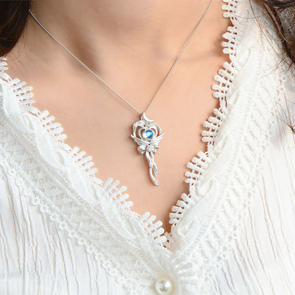 Cute Ladies Wand Shaped Sterling Silver Moonstone Pendant Necklace For Women Accessories