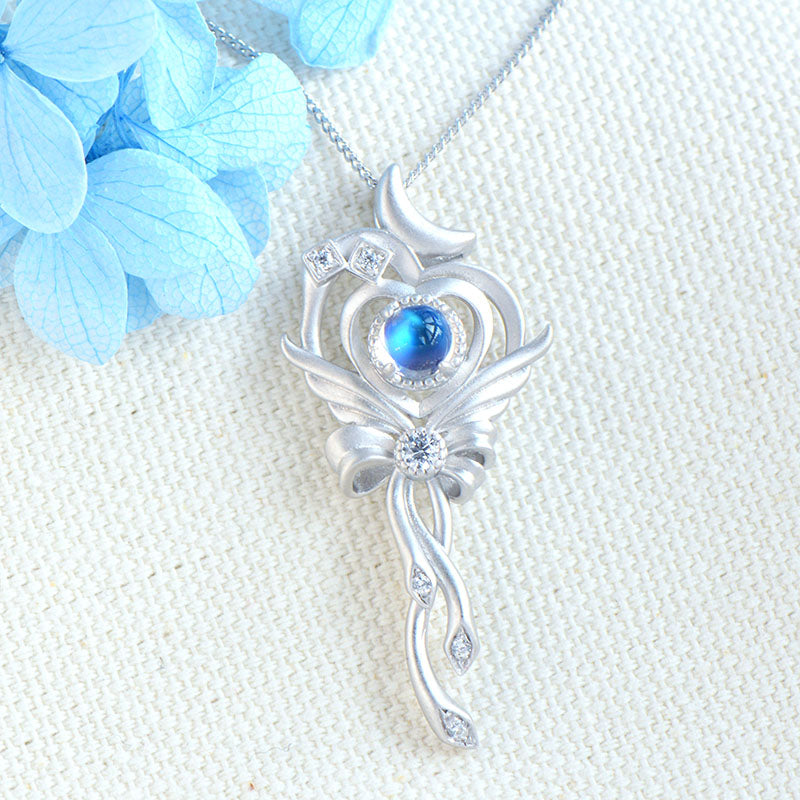 Cute Ladies Wand Shaped Sterling Silver Moonstone Pendant Necklace For Women Chic