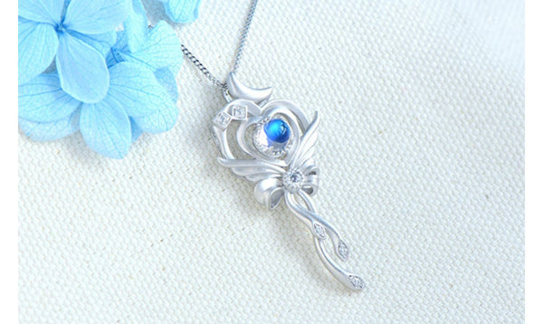 Cute Ladies Wand Shaped Sterling Silver Moonstone Pendant Necklace For Women Cute