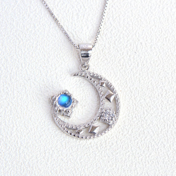 Cute Moonstone Pendant Necklace in White Gold Plated Sterling Silver Jewelry Women