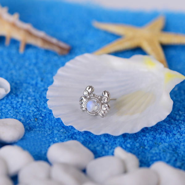 Cute Ocean Crab Shaped Silver Blue Moonstone Stud   Earrings June Birthstone Jewelry for Women