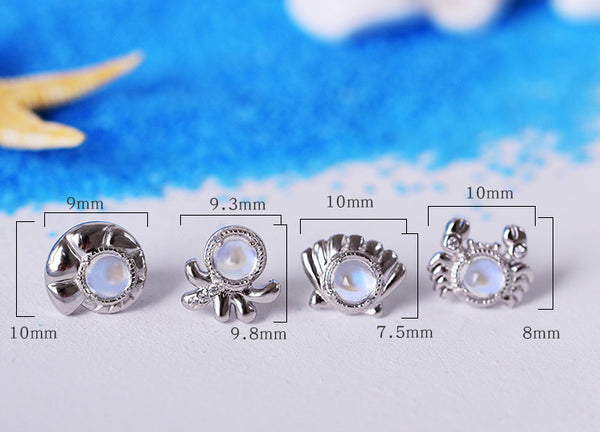 "Cute Ocean Crab Shaped Silver Blue Moonstone Stud  Earrings June Birthstone Jewelry for Women Best"
