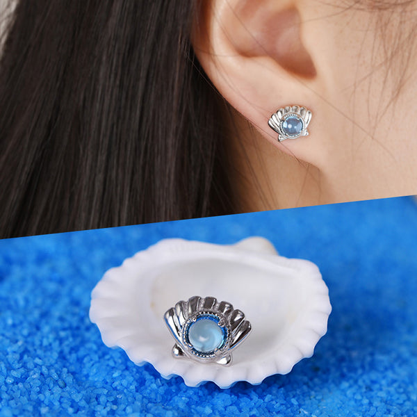 "Cute Ocean Crab Shaped Silver Blue Moonstone Stud  Earrings June Birthstone Jewelry for Women Chic"