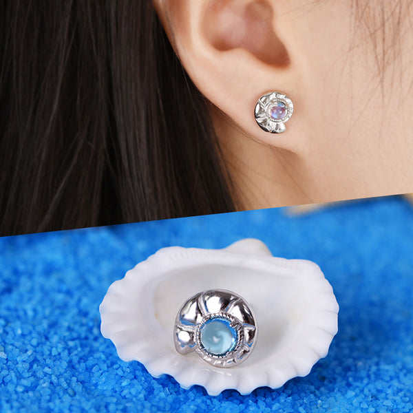 Cute Ocean Crab Shaped Silver Blue Moonstone Stud  Earrings June Birthstone Jewelry for Women Designer