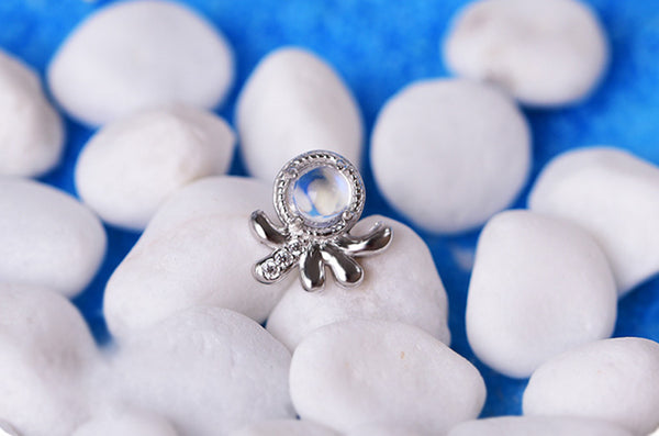 Cute Ocean Crab Shaped Silver Blue Moonstone Stud  Earrings June Birthstone Jewelry for Women Unique