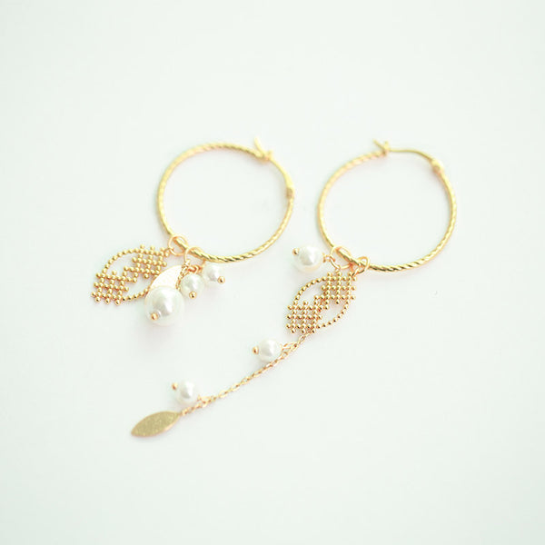 Cute Pearls Earrings Gold Plated Silver Hoop Earrings for Women