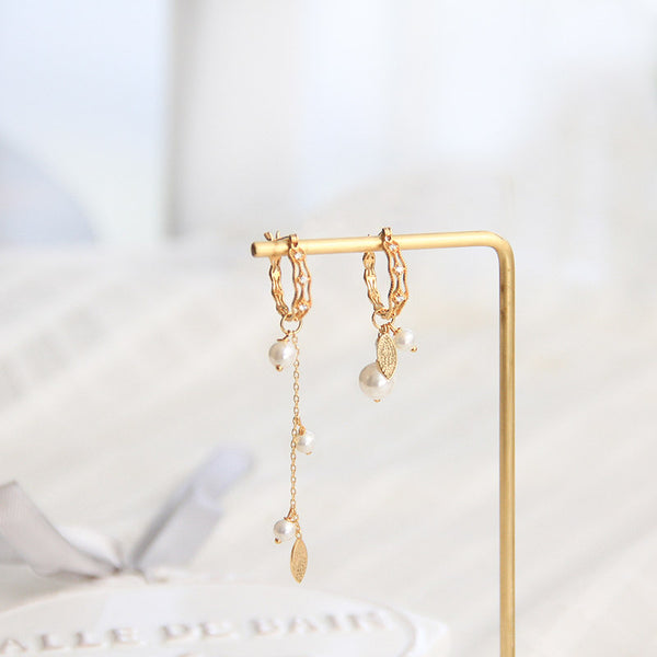 Cute Pearls Earrings Gold Plated Silver Hoop Earrings for Women
