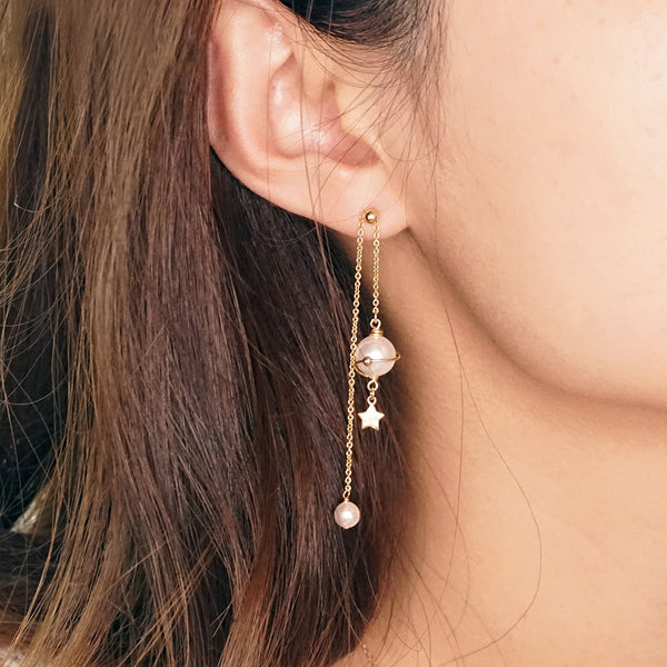 Cute Planet Threader Earrings Drop Earrings 14K Gold Plated Jewelry For Women elegant
