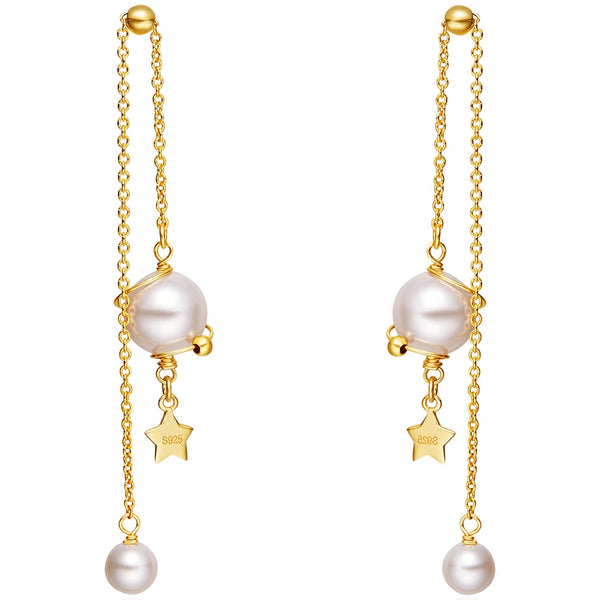 Cute Planet Threader Earrings Drop Earrings 14K Gold Plated Jewelry For Women