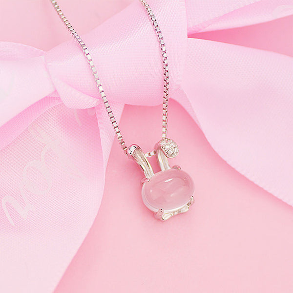 Cute Rose Quartz Pendant Necklace Sterling Silver Jewelry Accessories Gift Women adorable