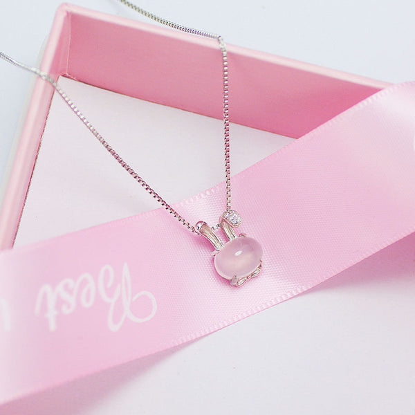 Cute Rose Quartz Pendant Necklace Sterling Silver Jewelry Accessories Gift Women charming