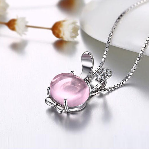 Cute Rose Quartz Pendant Necklace Sterling Silver Jewelry Accessories Gift Women chic