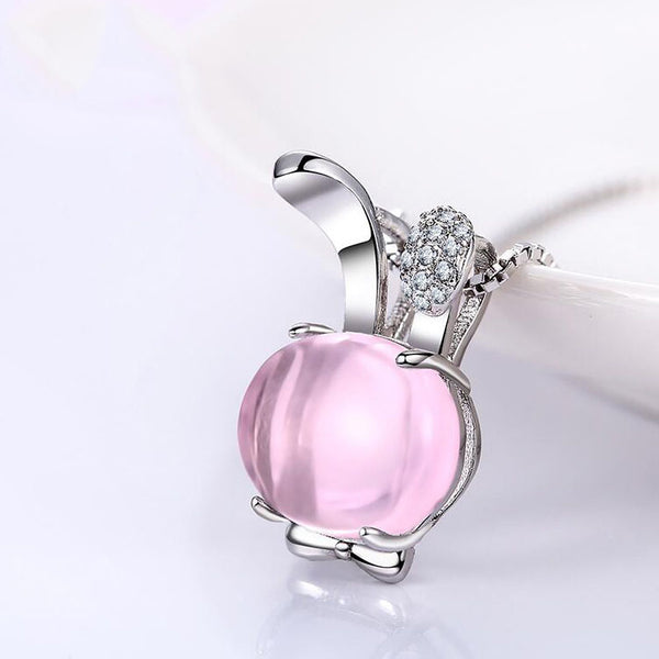 Cute Rose Quartz Pendant Necklace in Sterling Silver Jewelry Accessories Gift For Women