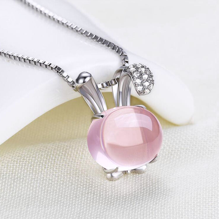Cute Rose Quartz Pendant Necklace in Sterling Silver Jewelry Accessories Gift for Women