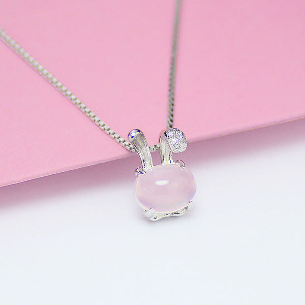 Cute Rose Quartz Pendant Necklace Sterling Silver Jewelry Accessories Gift Women