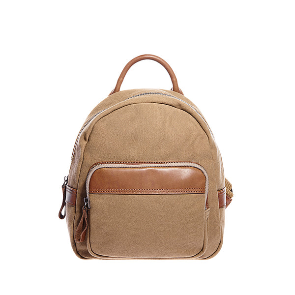 Cute Small Canvas and Brown Leather Rucksack Backpack Purse for Women Accessories