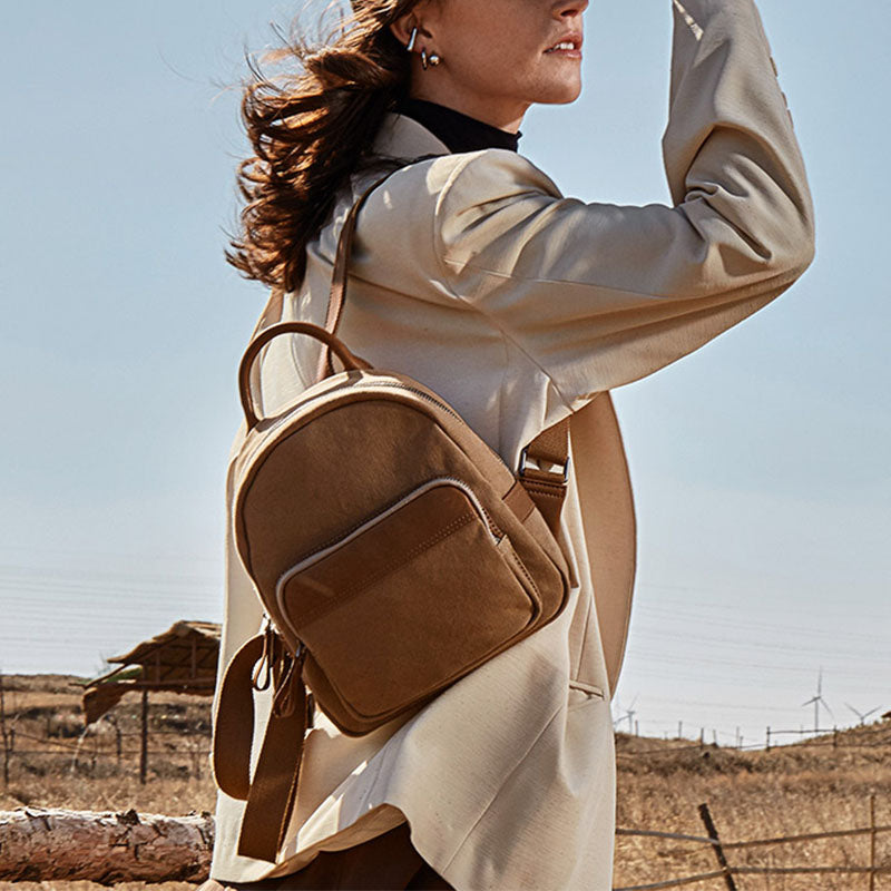 cute mini-canvas backpacks Cute Small Canvas and Brown Leather Rucksack Backpack Purse for Women – igemstonejewelry