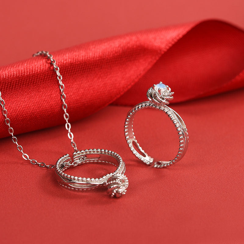Cute Women's Fashion Diamond Rings Unique Moonstone Ring Pandant