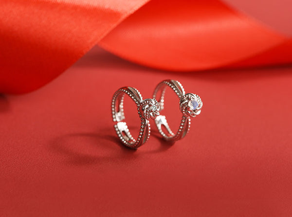 Cute Women's Fashion Diamond Rings Unique Moonstone Ring Pandant Necklace for Women Girlfriend
