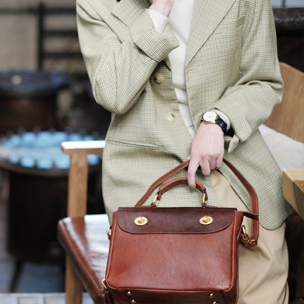 Cute Women's Leather Top Handle Satchel Bag Purse Messenger Bag For Women Brown
