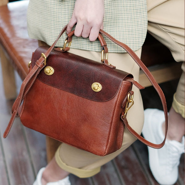 Cute Women's Leather Top Handle Satchel Bag Purse Messenger Bag For Women Designer