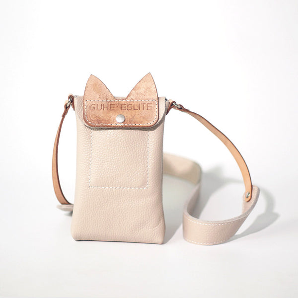 Cute Womens Beige Leather Phone Bag Mini Crossbody Bags